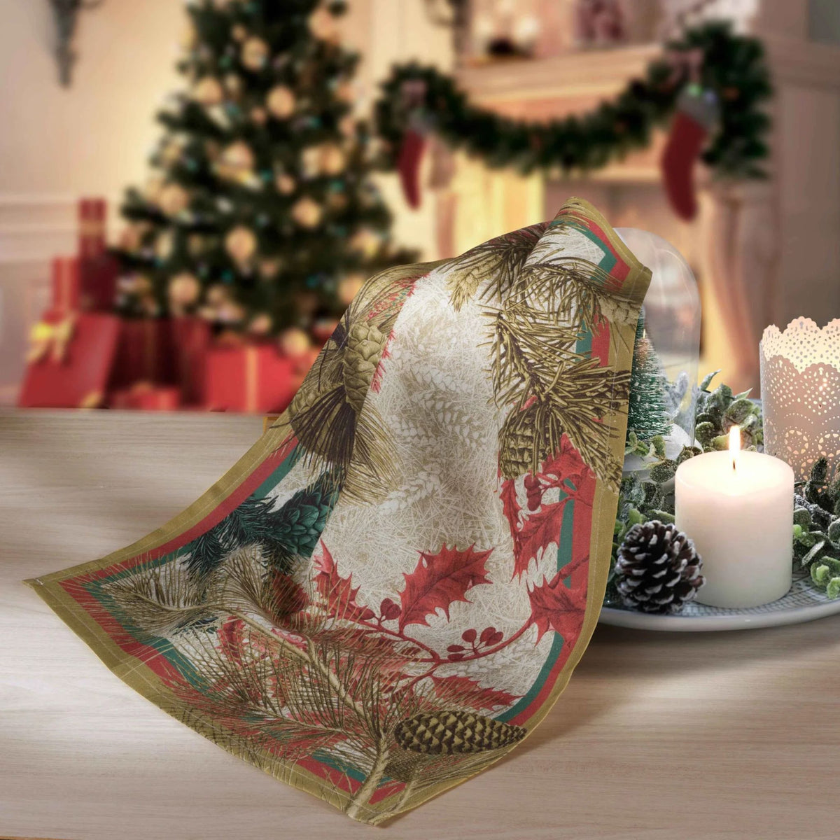 Winter Holiday Kitchen Towel, 100% Linen, Made in Italy