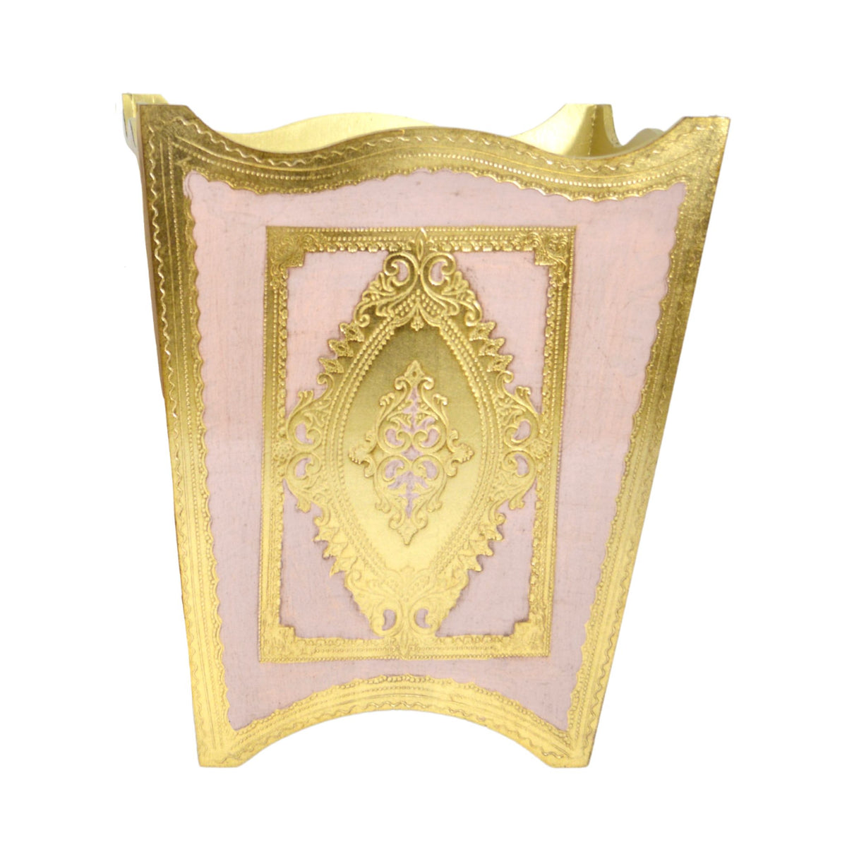 Florentine Carved Wood Waste Bin, Pink and Gold, Made in Italy - My Italian Decor