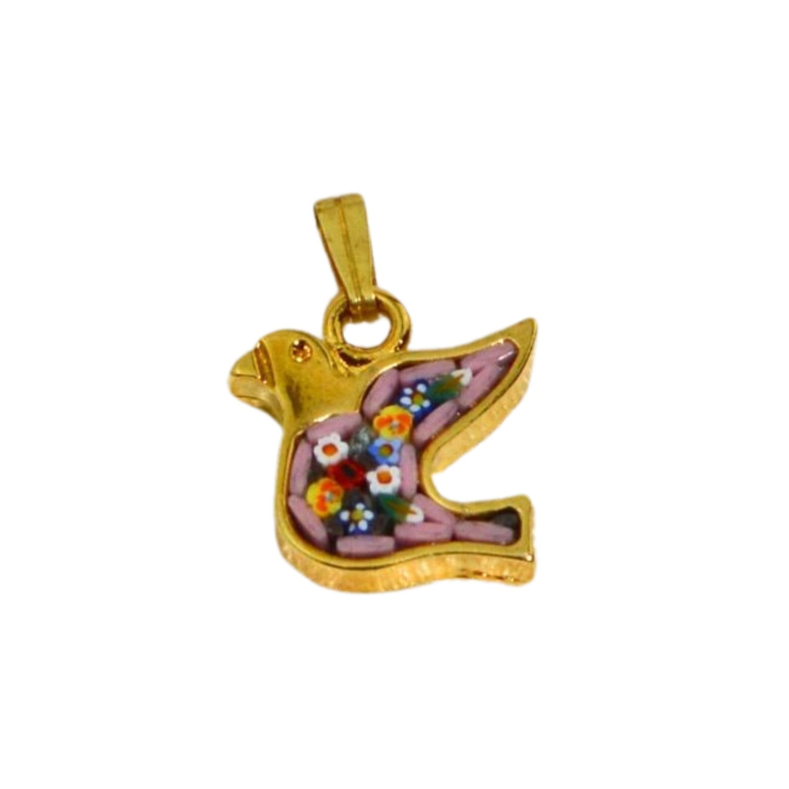 Handcrafted Florentine mosaic dove pendant from Italy, featuring intricate colorful glass in a charming charms and pendants style.