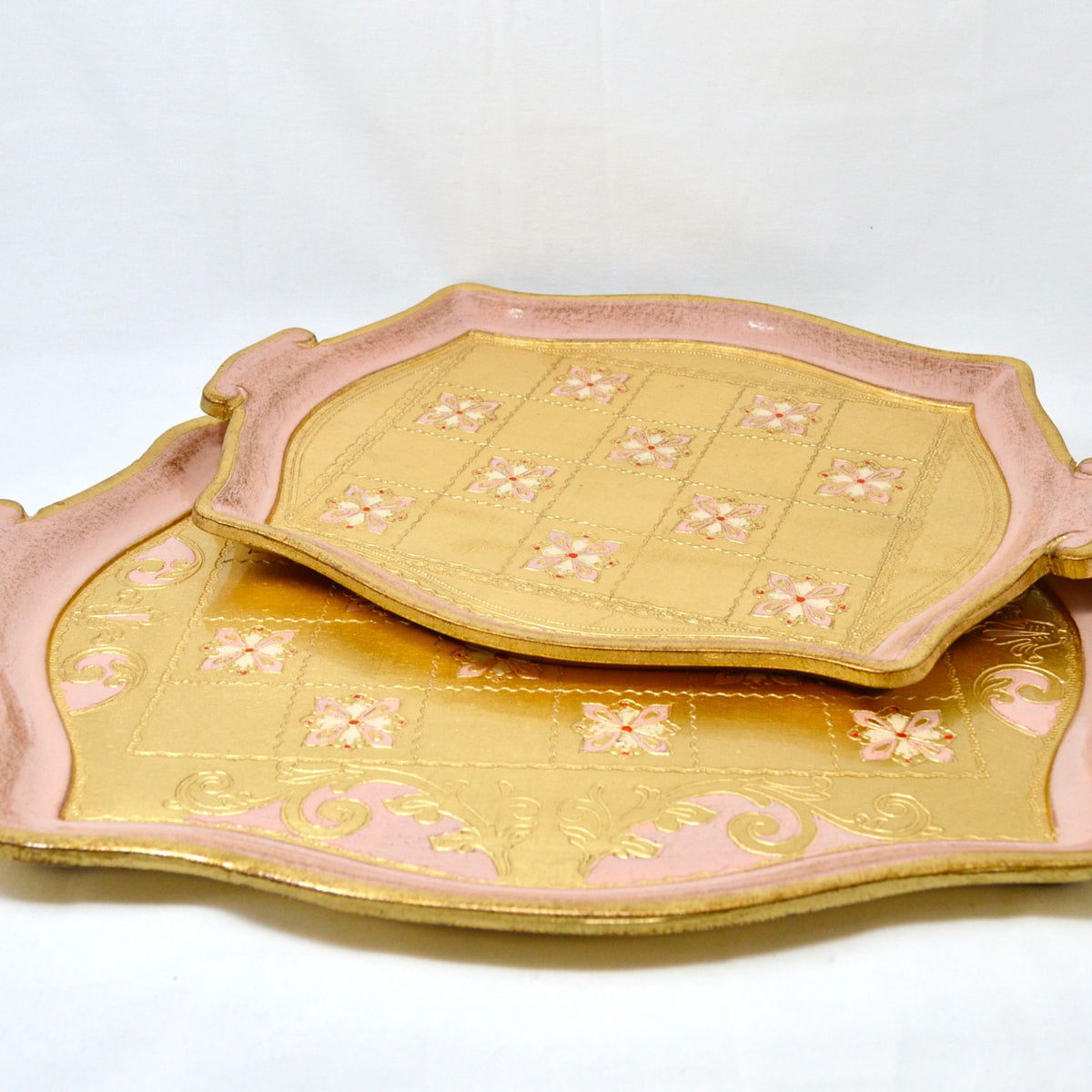 Florentine Carved Wood Pink Tray, Large or Small, Made in Italy - My Italian Decor