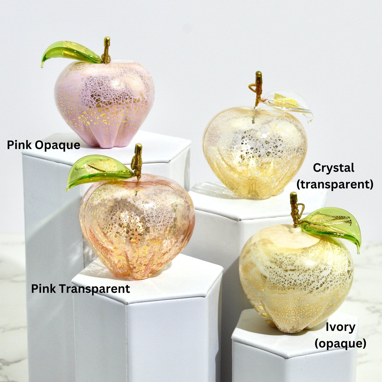 Hand-blown Murano glass apple with 24k gold foil, artificial floral decor crafted in Italy by MyItalianDecor