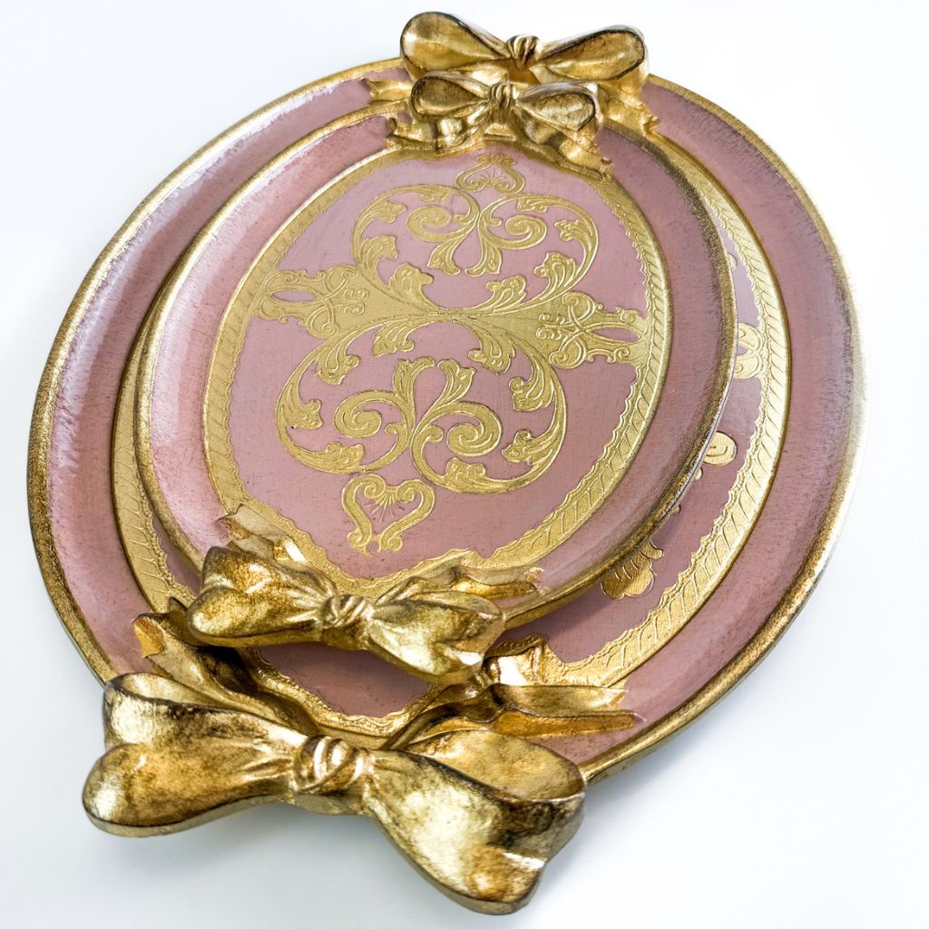 Florentine Carved Oval Bow Tray, Made in Italy