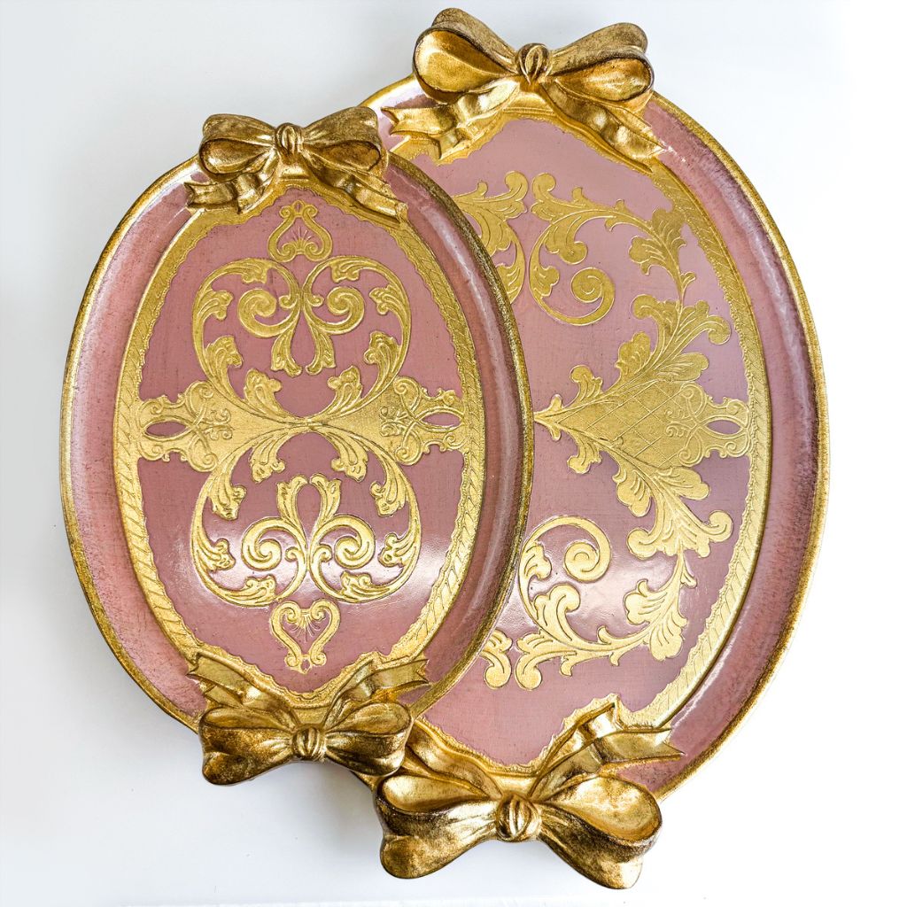 Florentine Carved Oval Bow Tray, Made in Italy