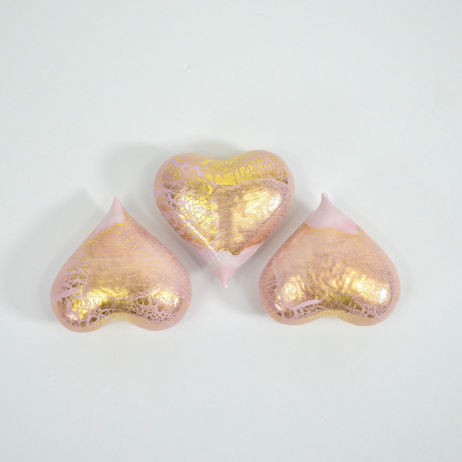 Set of three small Murano glass heart figurines in various colors, handcrafted in Italy by MyItalianDecor.