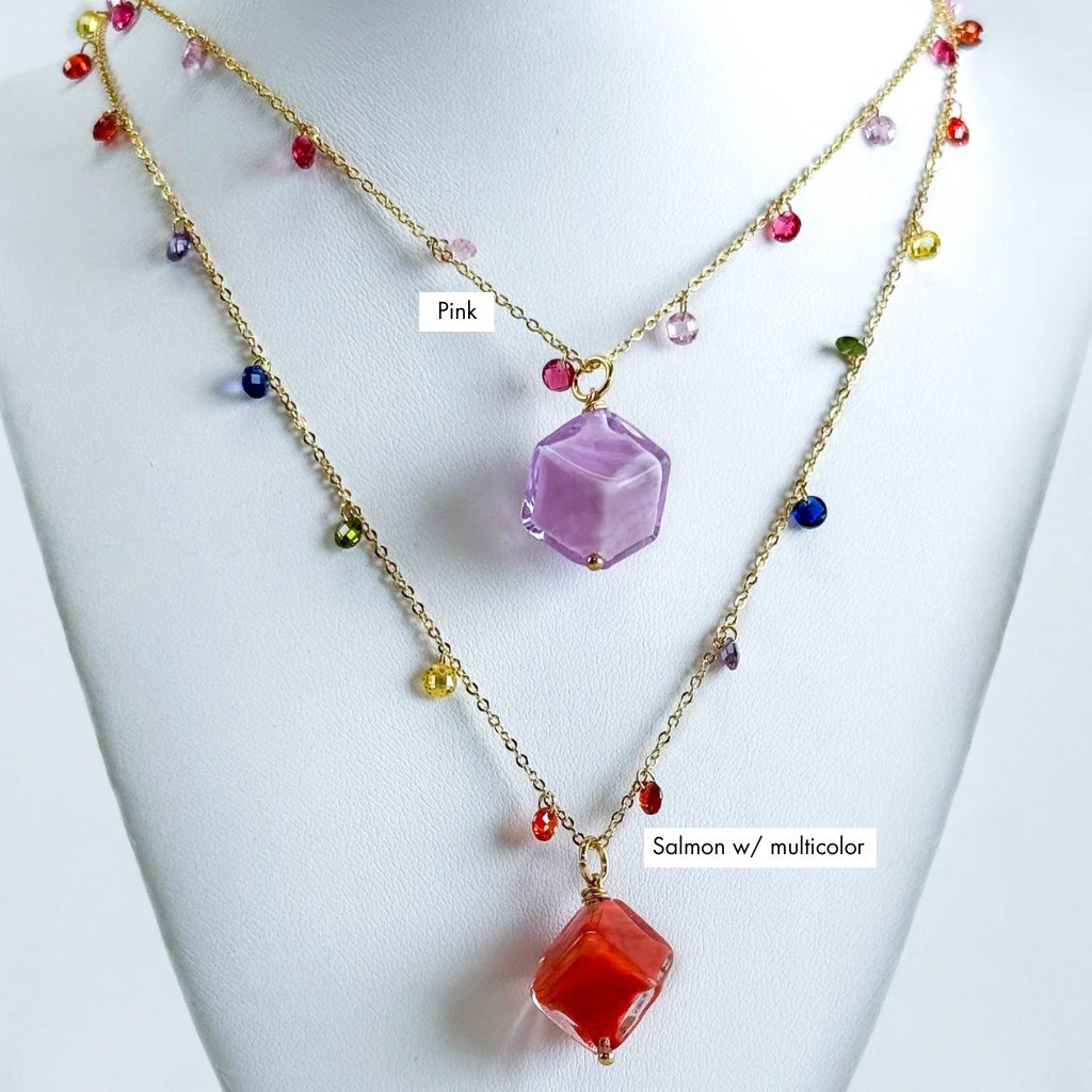 Handcrafted Murano Glass Dolce Necklace with colorful cube beads on a silver chain, showcasing vibrant Italian design.