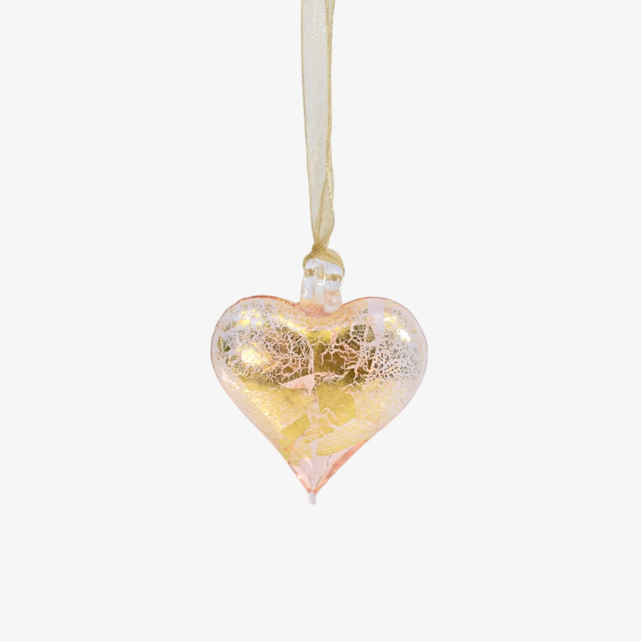 Pink transparent Murano Glass small heart ornament, colorful holiday decoration made in Italy.