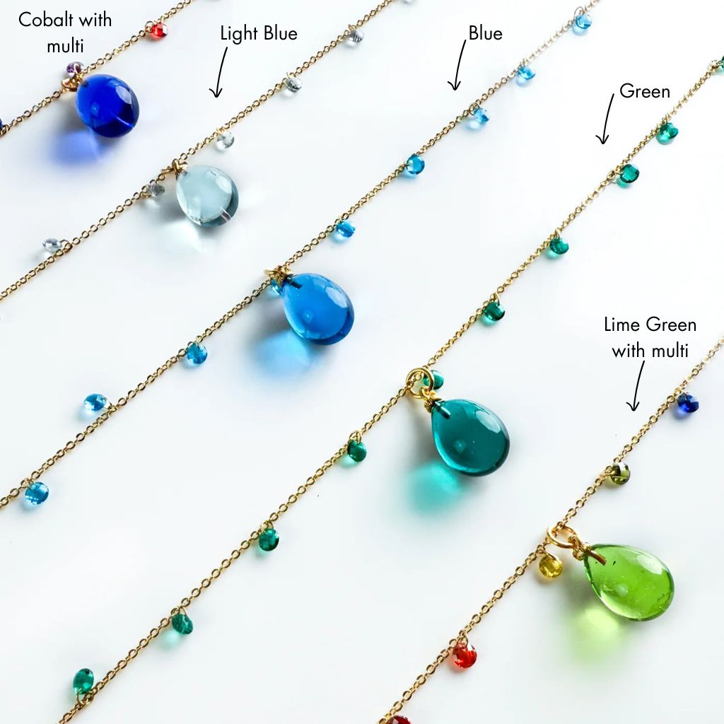 Handcrafted Murano Glass Pioggia Necklace with colorful glass beads and elegant design, made in Italy.