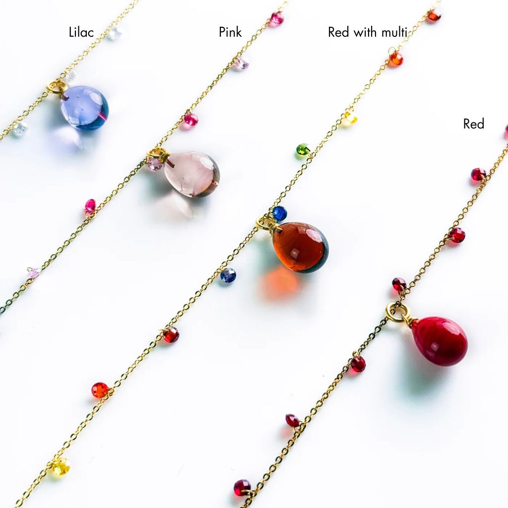Handcrafted Murano Glass Pioggia Necklace with colorful glass beads and elegant design, made in Italy.