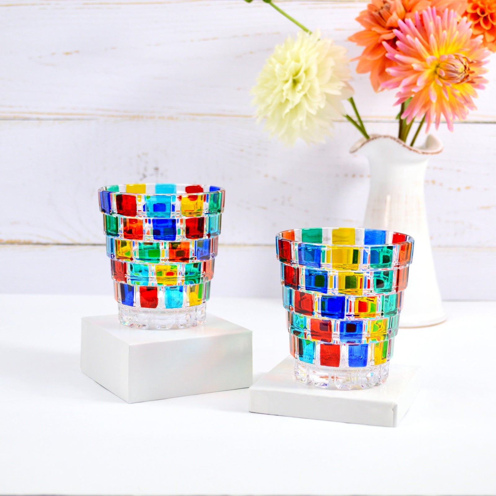 Hand- Painted Italian Crystal Pisa Short Drinking Glasses, Set of 2 - My Italian Decor