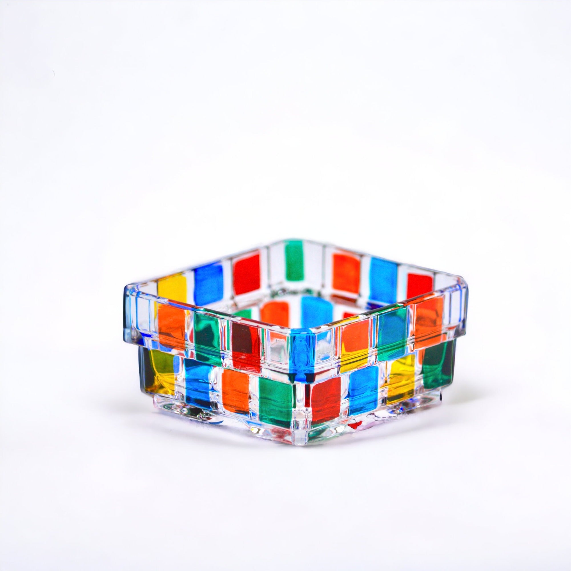 Elegant Pisa Italian crystal square bowl by MyItalianDecor, showcasing clear, cut-glass craftsmanship for decorative use.
