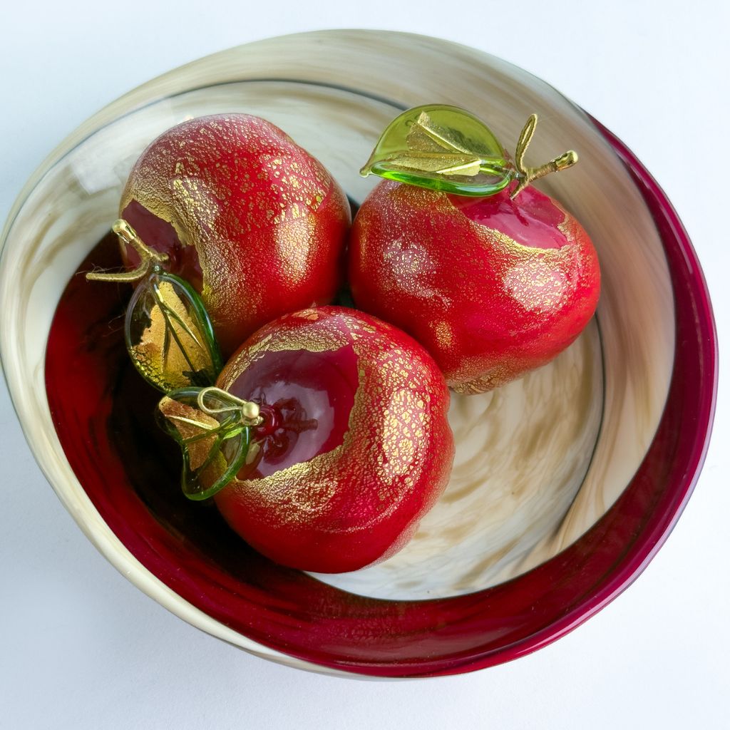 Murano Glass Red Apples in Bowl Set, Made in Italy - My Italian Decor