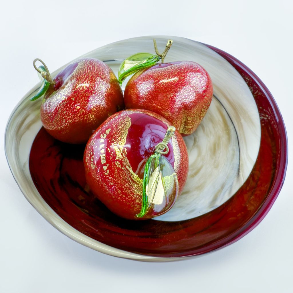 Murano Glass Red Apples in Bowl Set, Made in Italy - My Italian Decor
