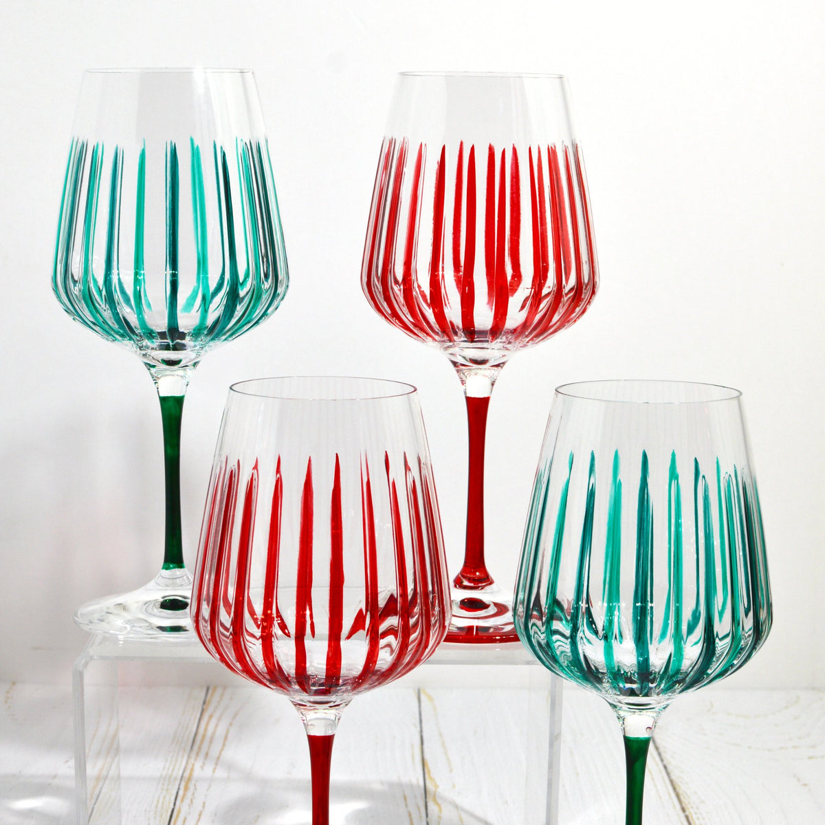 Hand Painted Italian Crystal Spritz Stemware Glass, Set of 2, Made in Italy