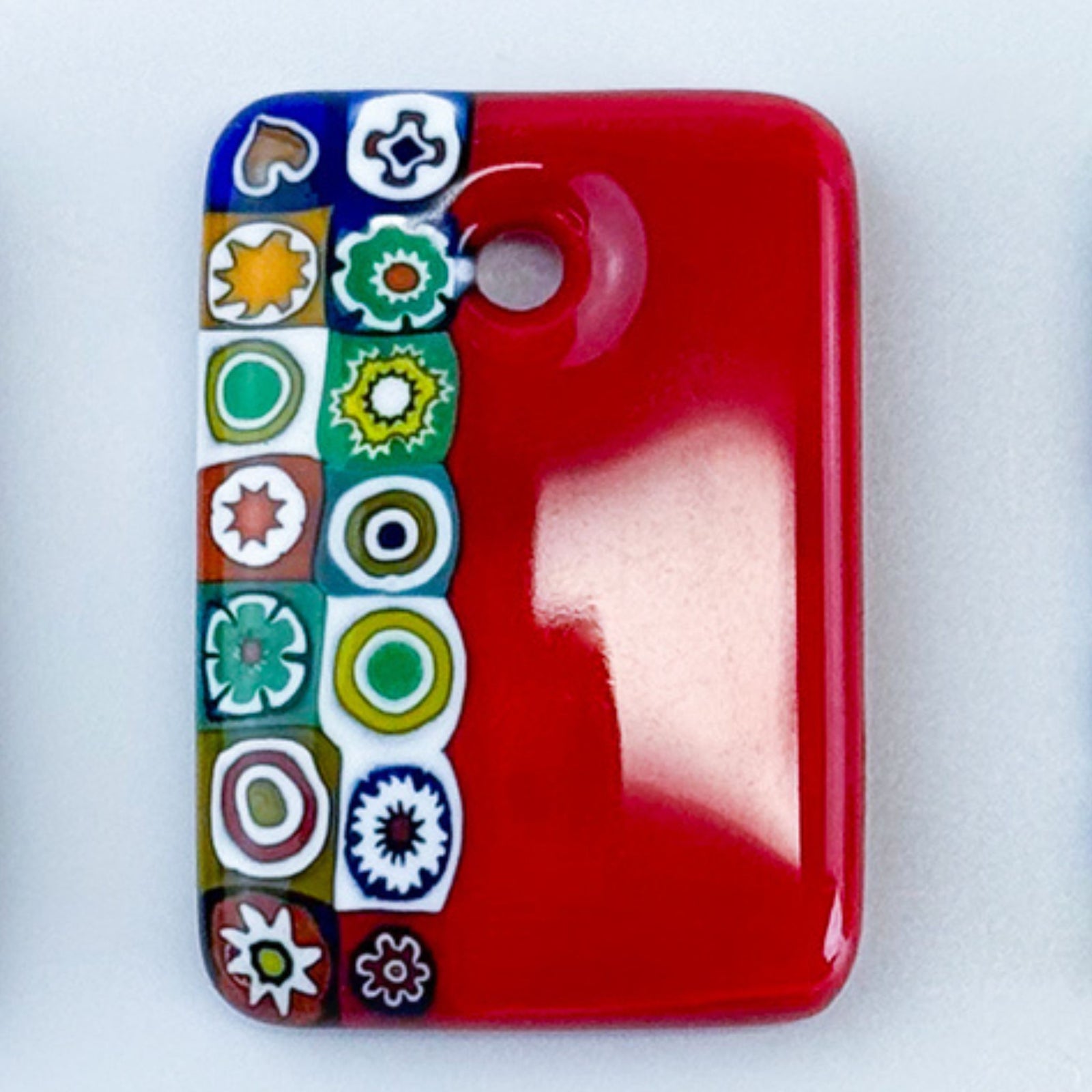 Murano Millefiori rectangle pendant on cord, handcrafted charms and pendants by My Italian Decor, showcasing vibrant glass art.