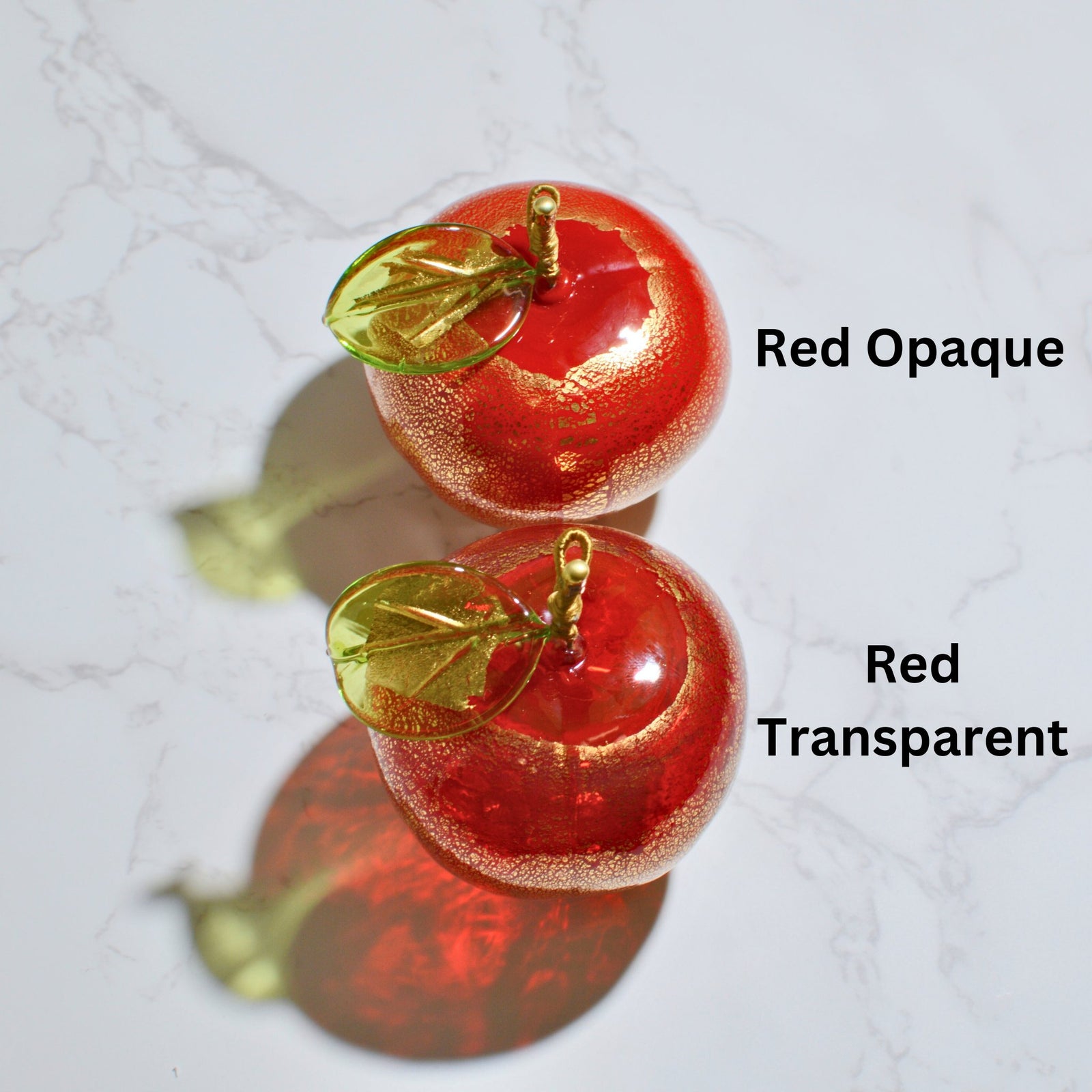 Hand-blown Murano glass apple with 24k gold foil, artificial floral decor crafted in Italy by MyItalianDecor