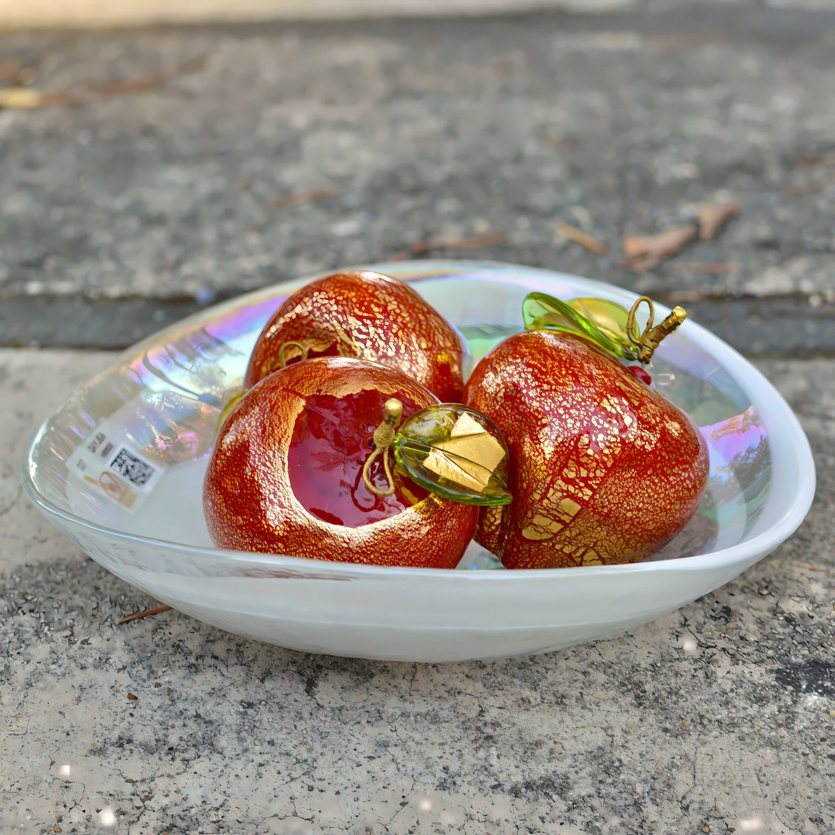 Murano Glass Red Apples in Bowl Set, Made in Italy