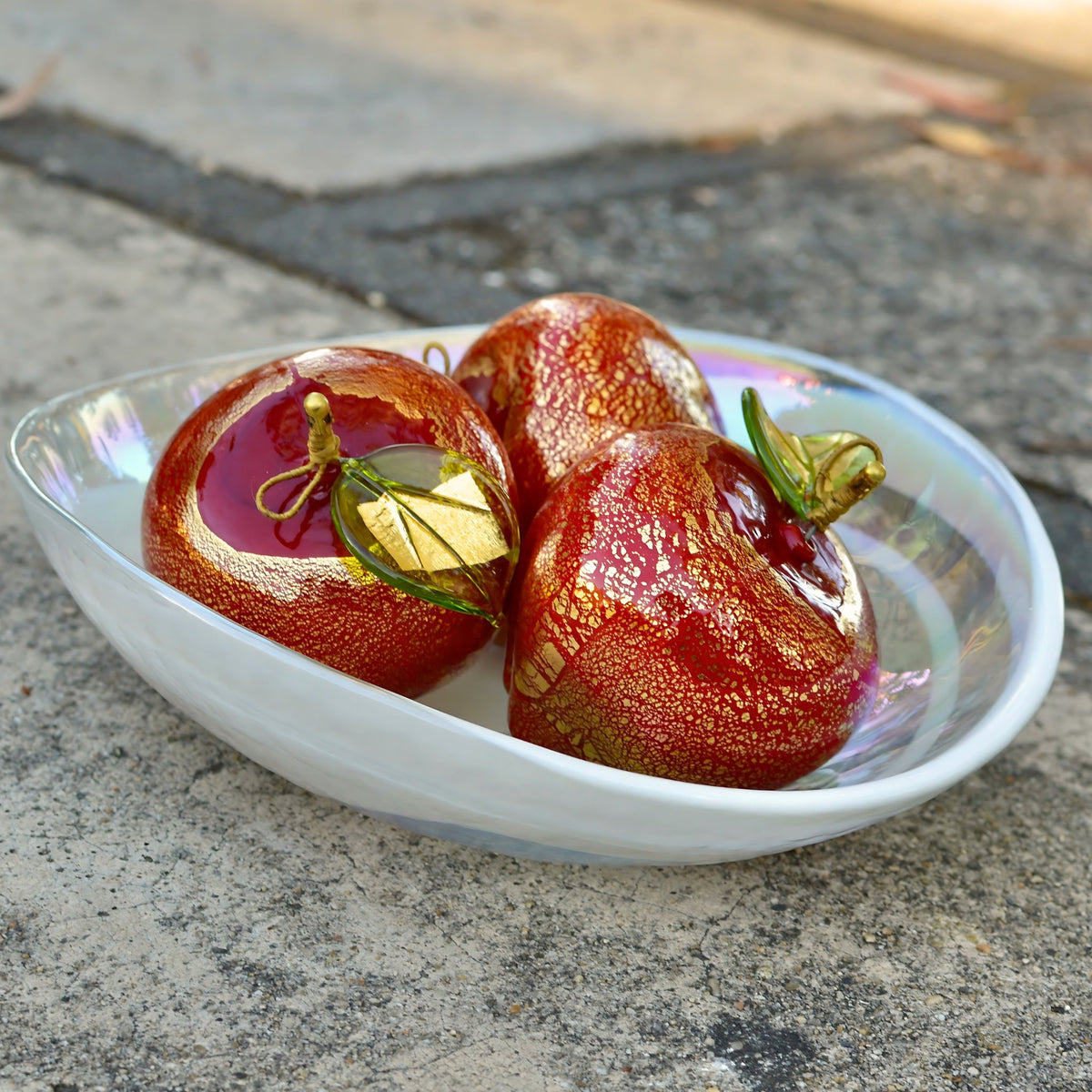 Murano Glass Red Apples in Bowl Set, Made in Italy