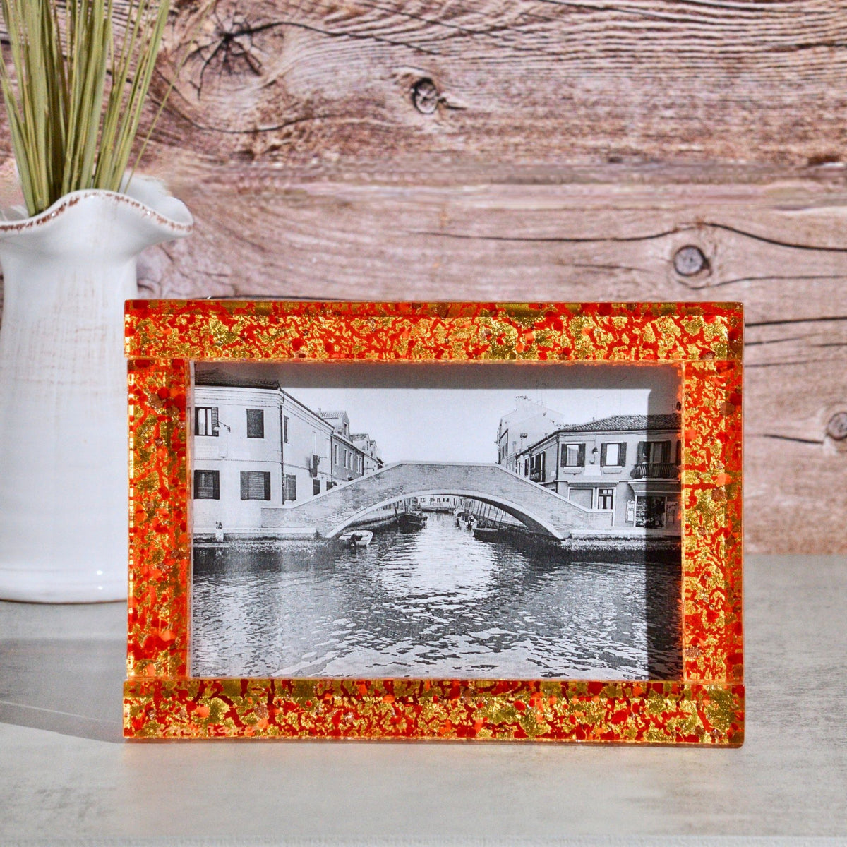 Red &amp; Gold Murano Glass 5&quot; x 7&quot; Photo Frame, Made in Italy - My Italian Decor