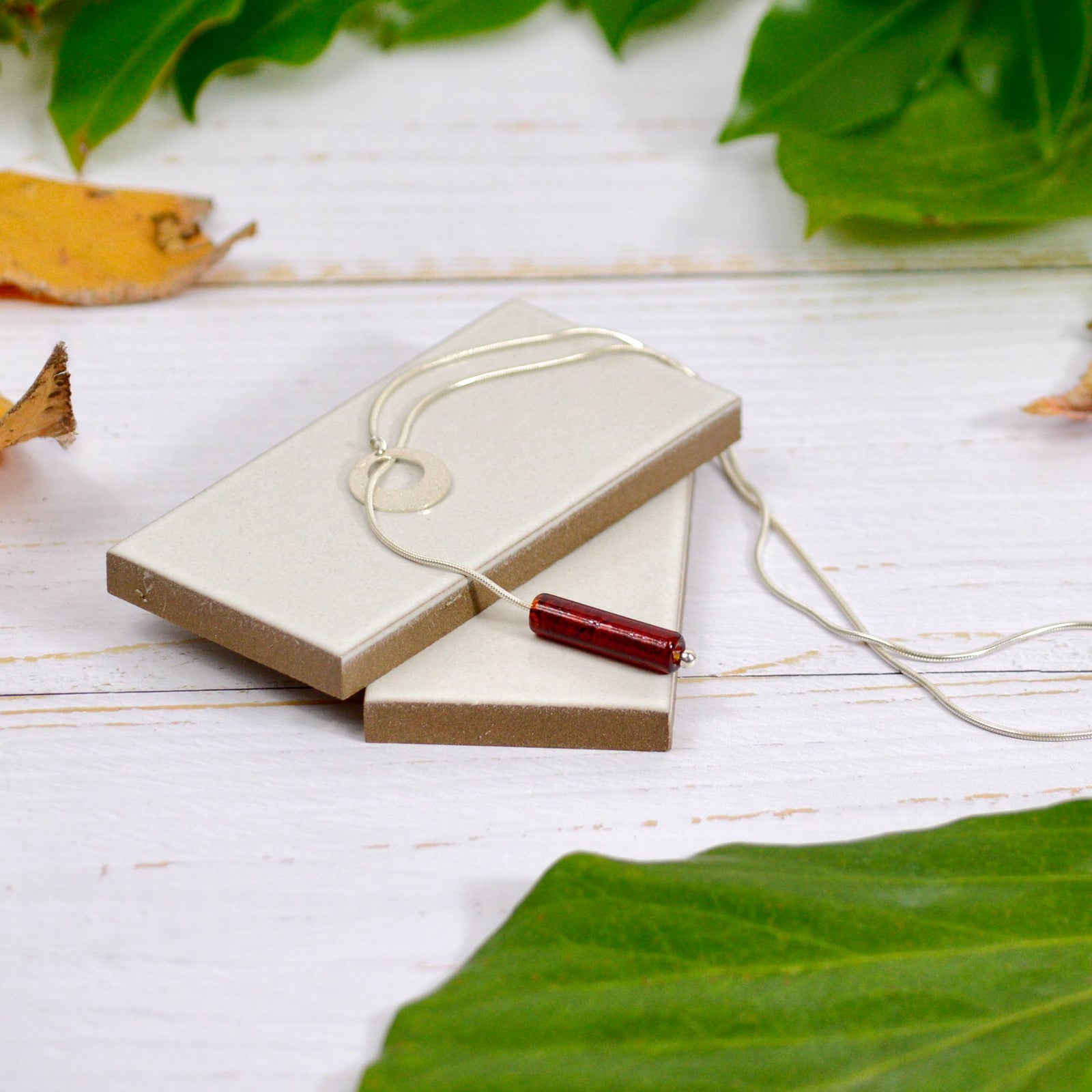 Siena Silver Pendant Necklace & Earrings, Red, Handmade In Italy - My Italian Decor