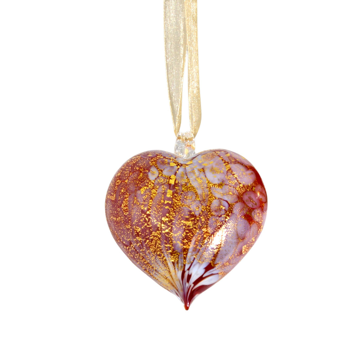 Murano Blown Glass Hanging Snowy Heart Ornament