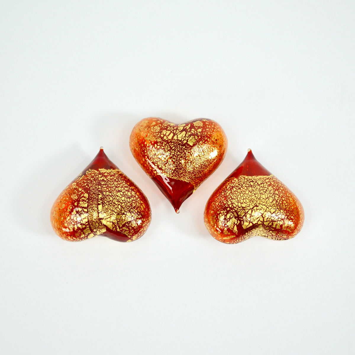 Murano Glass Hearts, Small, Choice of colors, Set of 3, Made in Italy