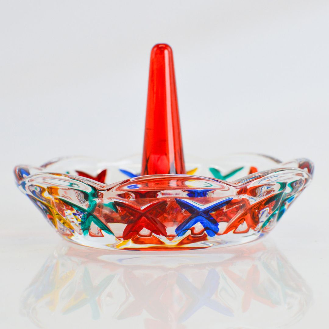 Colorful crystal ring holder by My Italian Decor, featuring vibrant blue, orange, red, or green glass jewelry box.