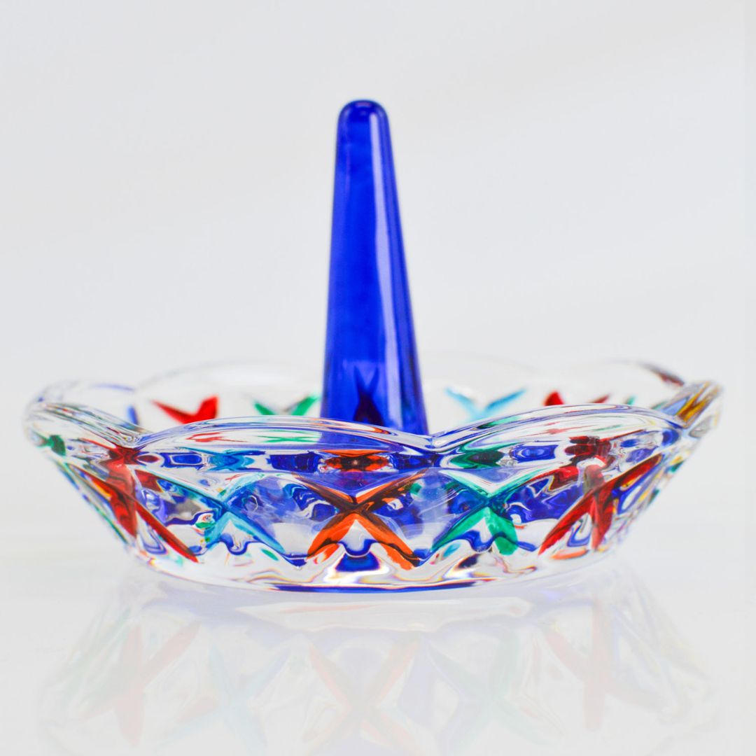 Colorful crystal ring holder by My Italian Decor, featuring vibrant blue, orange, red, or green glass jewelry box.