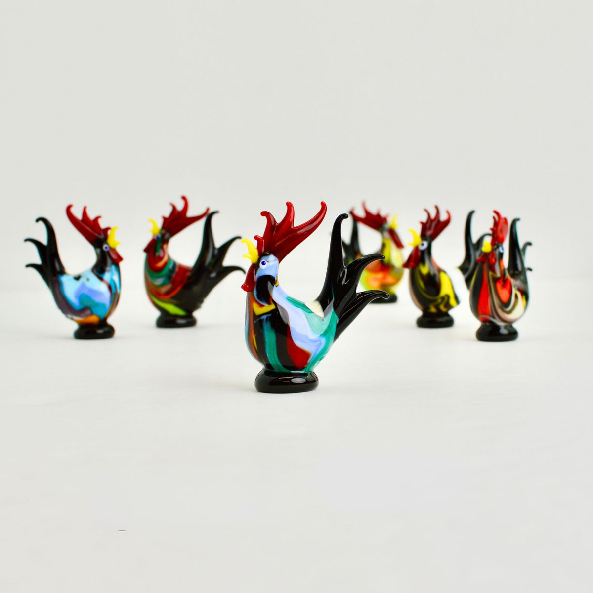 Marbled Murano Glass Rooster, Figurine, Made in Italy