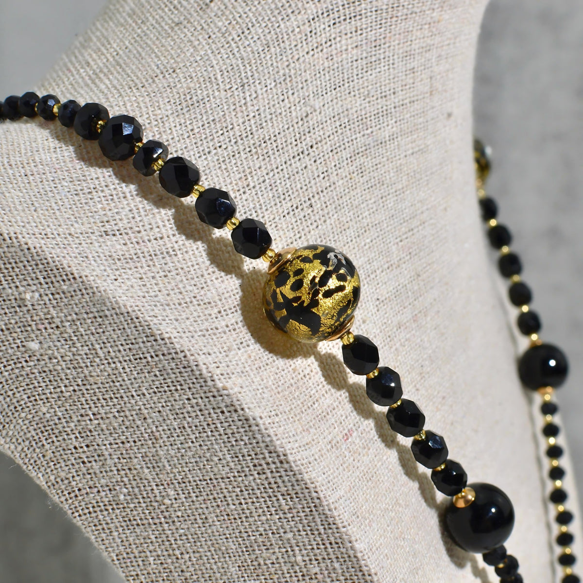 Murano Glass Notte Black &amp; Round Bead Necklace