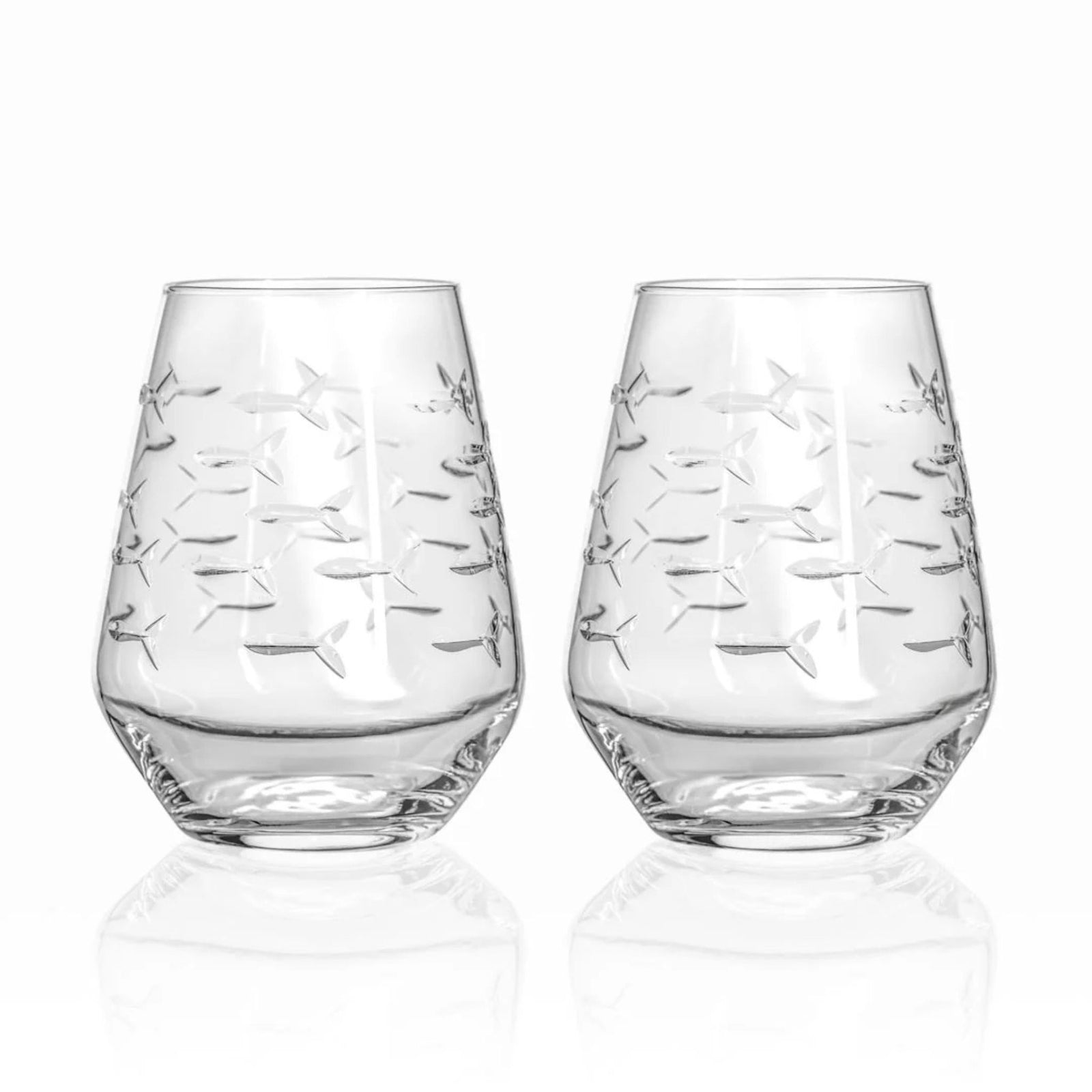 Set of 2 - School of Fish Stemless Wine Glasses - USA Made - My Italian Decor