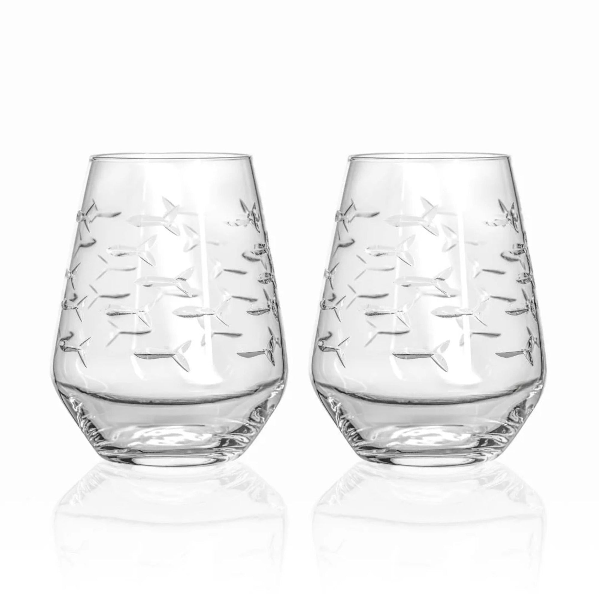 Set of 2 - School of Fish Stemless Wine Glasses - USA Made - My Italian Decor