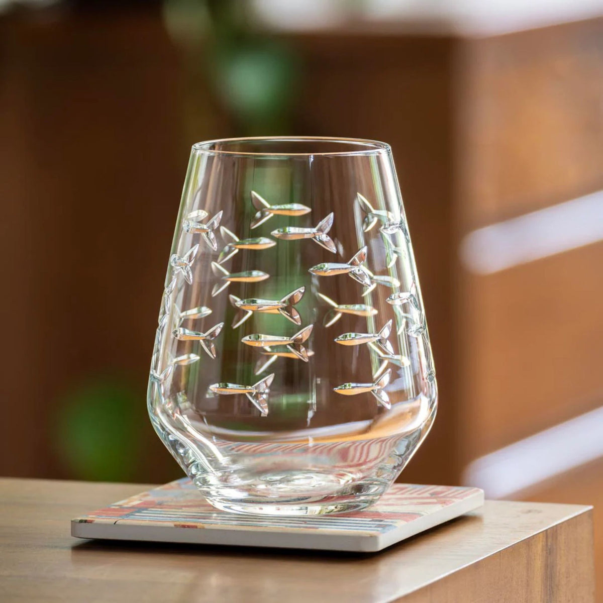Set of 2 - School of Fish Stemless Wine Glasses - USA Made - My Italian Decor