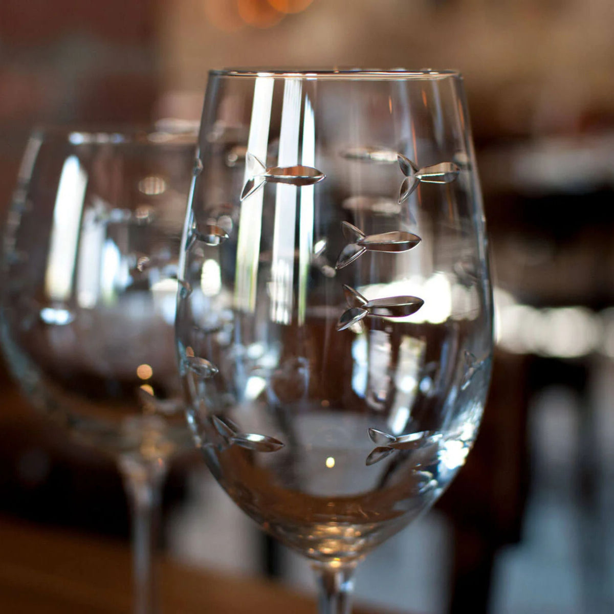Set of 2 - School of Fish Wine Glasses - 18oz - USA Made - My Italian Decor
