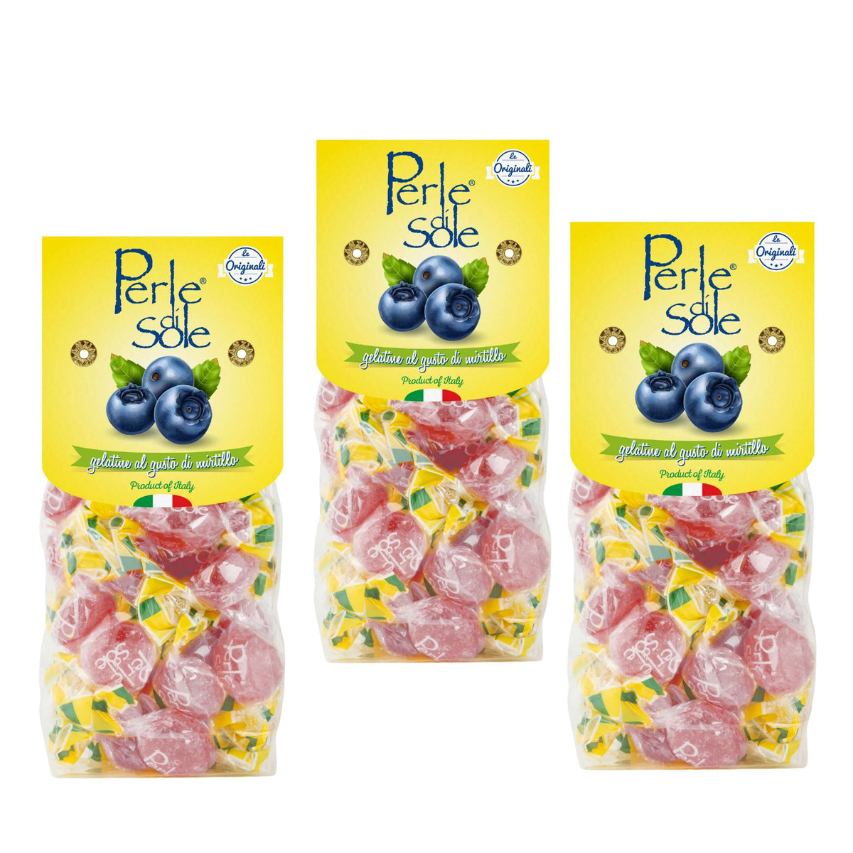 Perle di Sole, Blueberry Gelee Candies, 3 Bag Set, Made in Italy