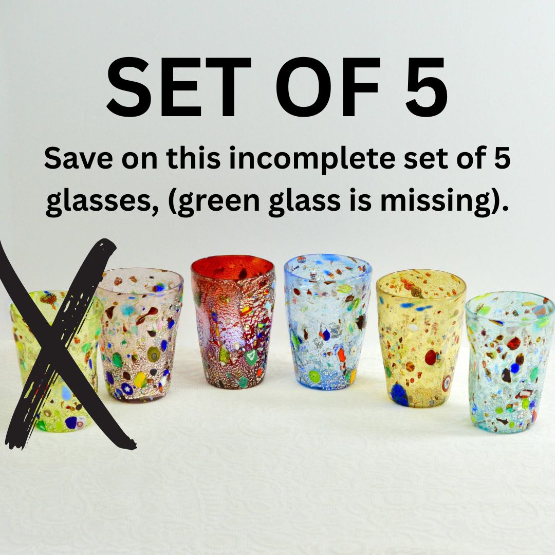 Murano Glass Set of 6 Drinking Glasses - Asst Color