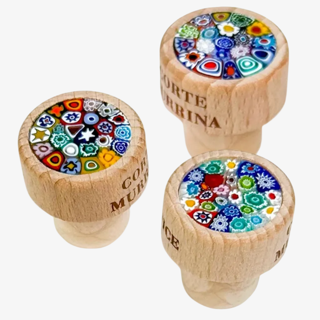 Murano Glass Wood Wine Stopper, Made in Italy