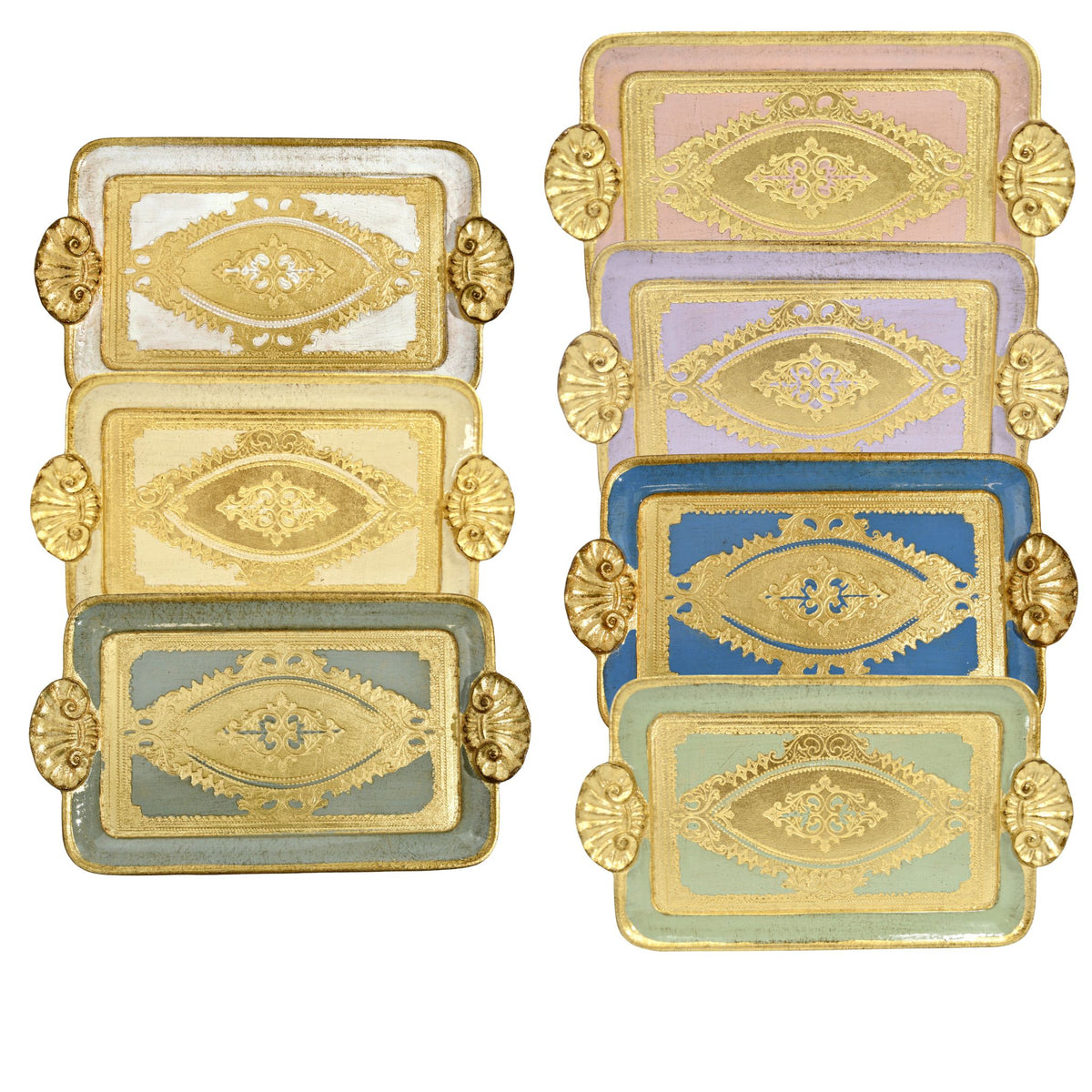 Florentine Carved Wood Rectangle Mini Tray with Shell Handles, Made in Italy - My Italian Decor