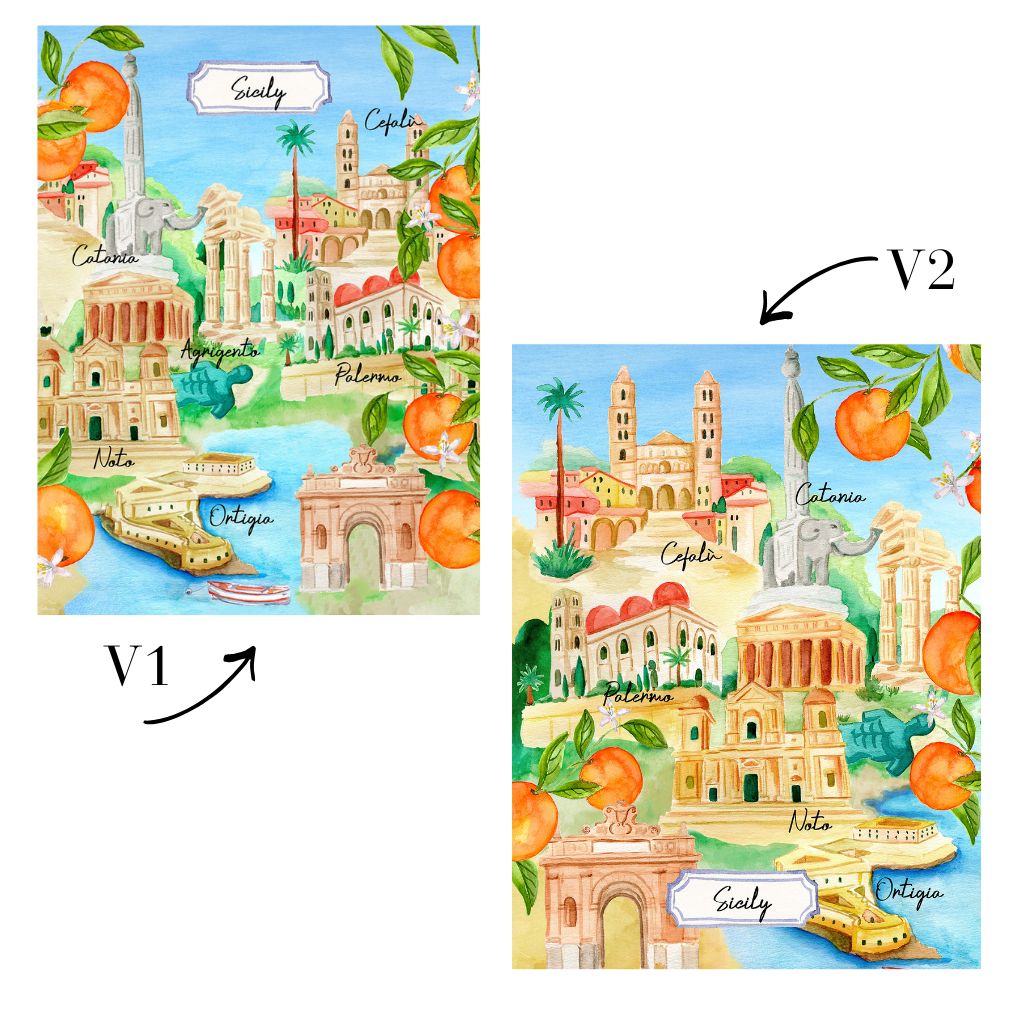 100% Linen Kitchen Towel, Made in Italy, Watercolor Sicily Art - My Italian Decor