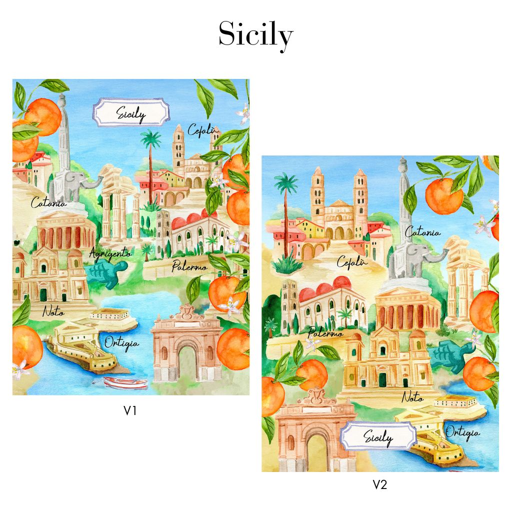 Bell'Italia linen kitchen towel with Sicily design, made in Italy, featuring vibrant colors and traditional table linen style.