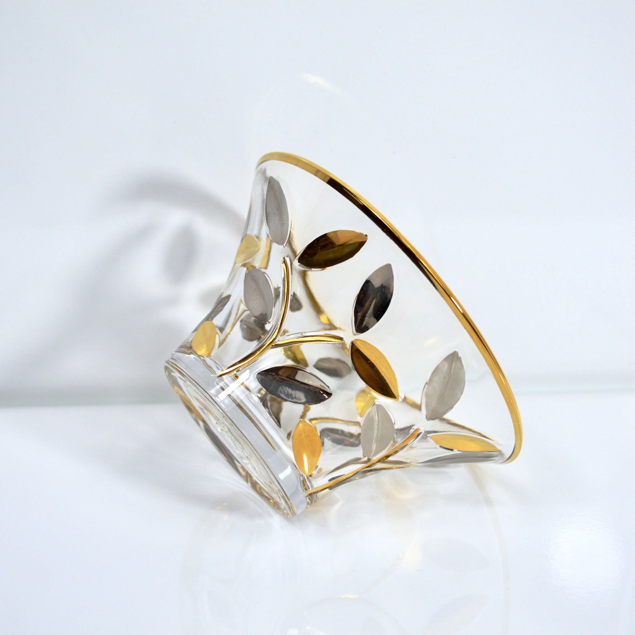 Side view of the MyItalianDecor Flowervine Candy Bowl, a decorative hand-painted gold and platinum ceramic bowl.