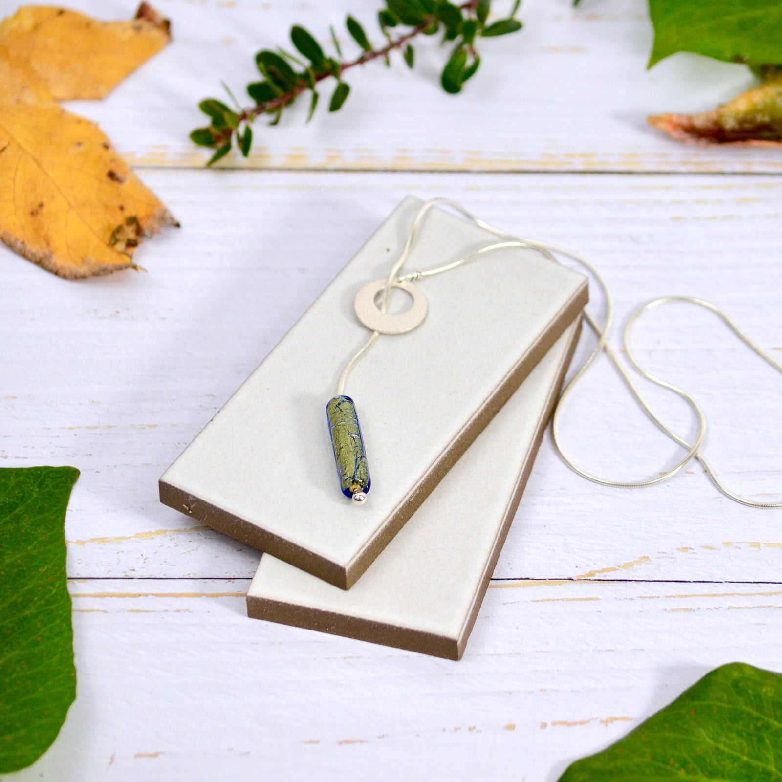 Siena Silver and Murano Glass Necklace, Earrings, Blue-Green-Gold - My Italian Decor