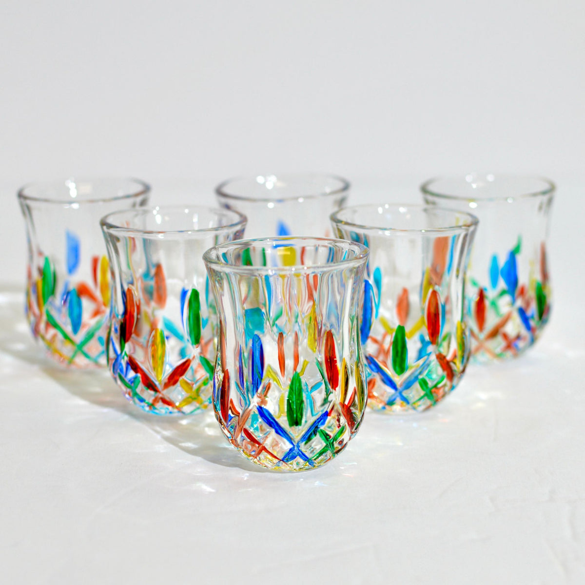 Opera Shot Glasses, Set of 6, Hand Painted Crystal, Made in Italy