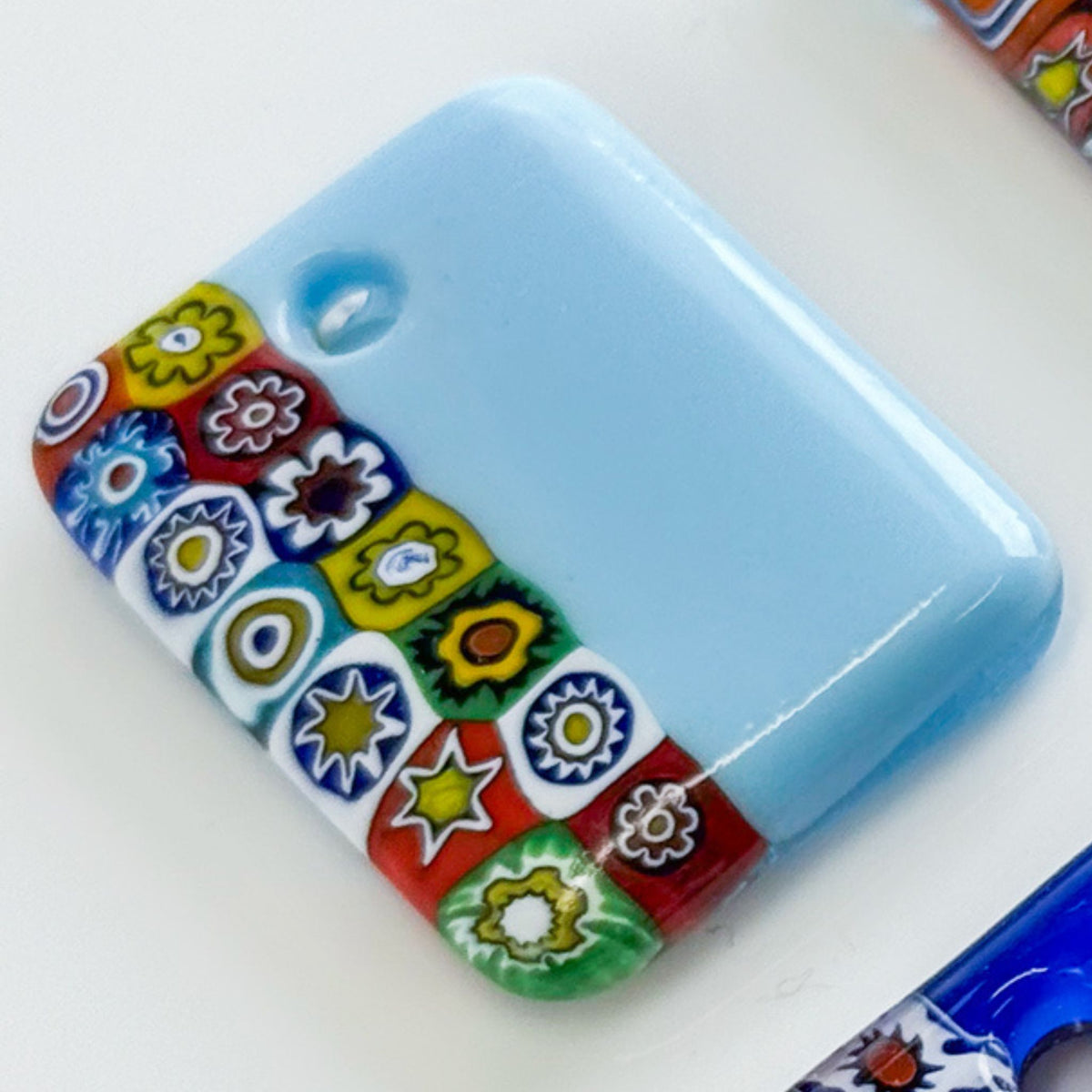 Millefiori Rectangle Pendant on cord, Made in Murano