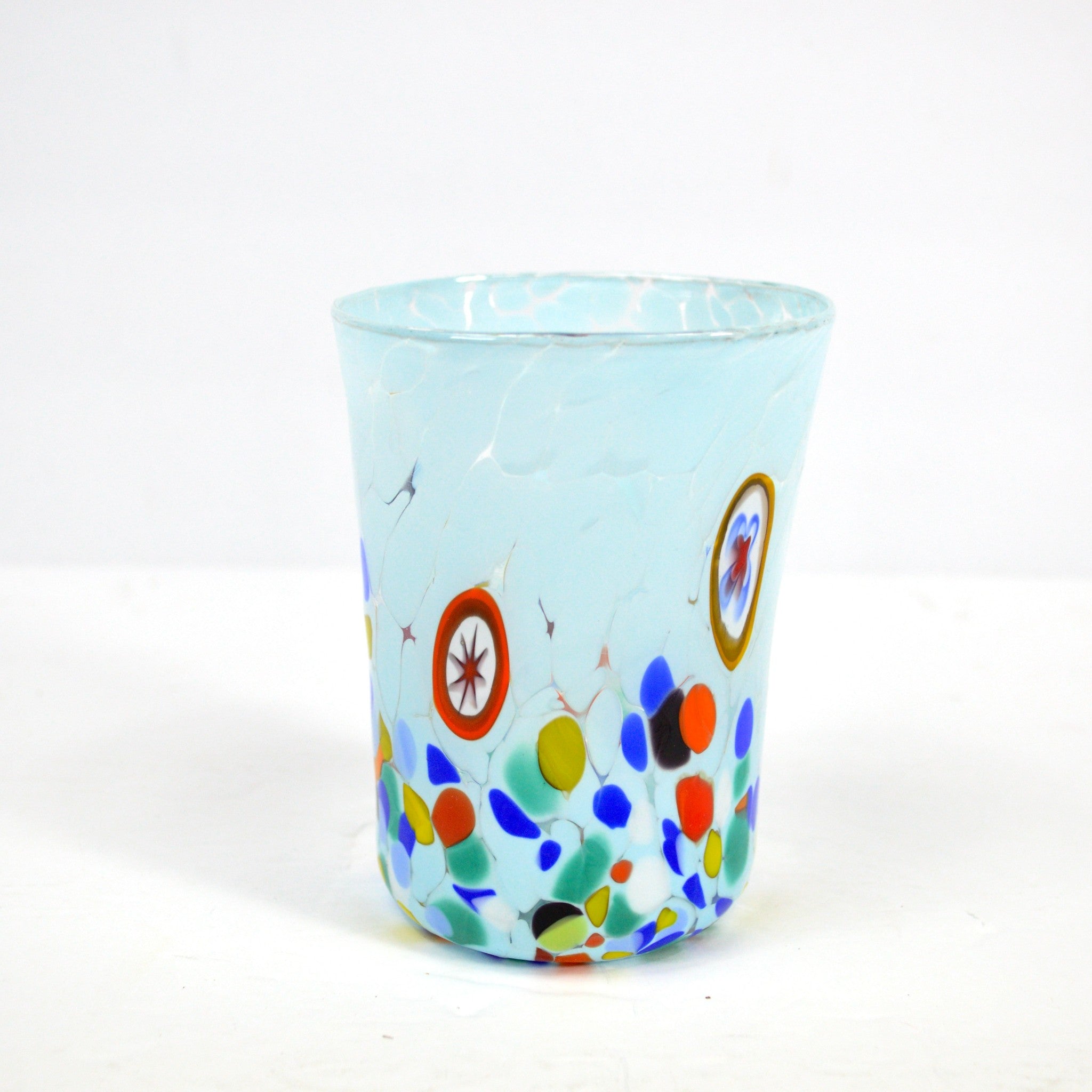 Medici Murano Glass Tumbler with Millefiori design, colorful handcrafted Murano glass drinking glass from MyItalianDecor.