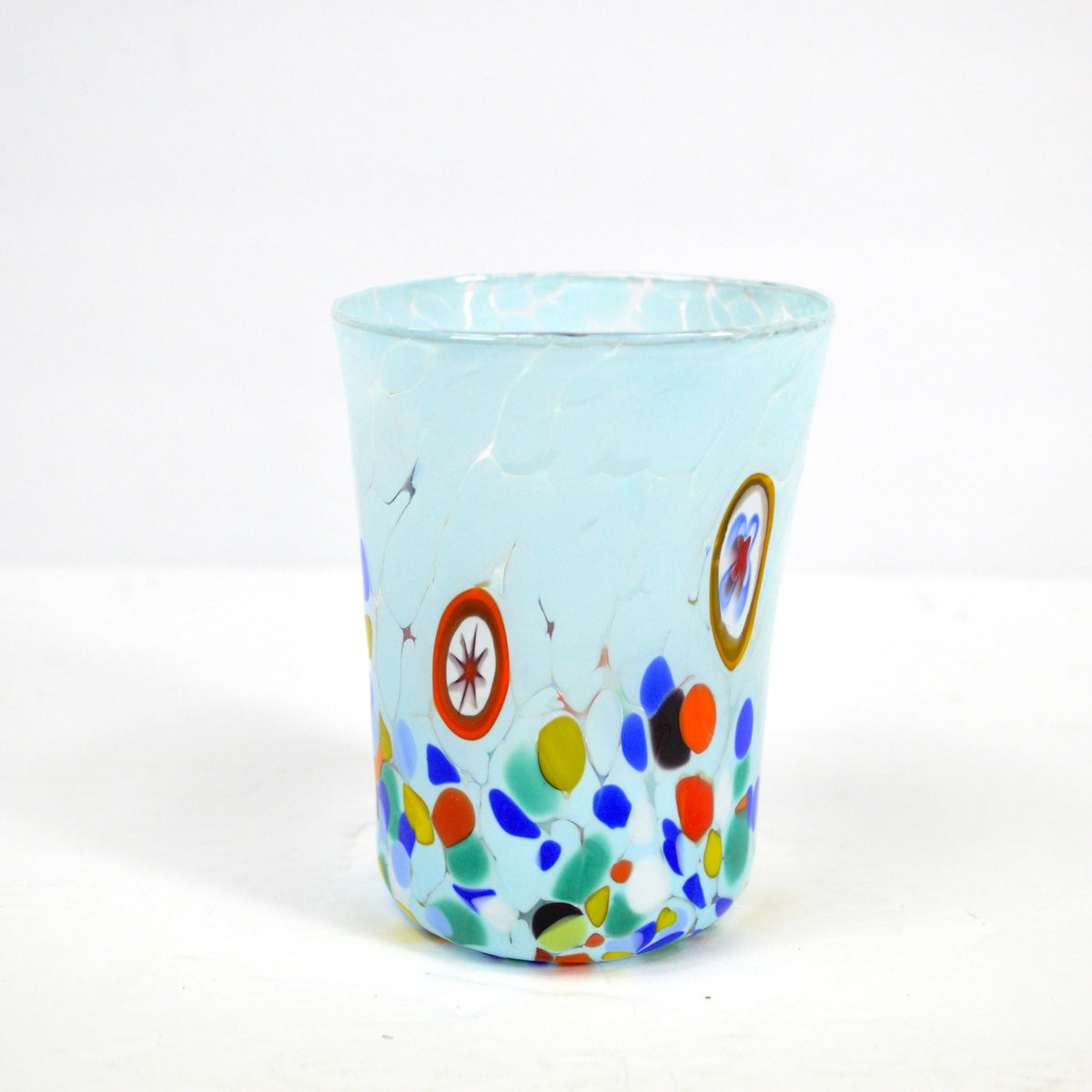 Medici Murano Glass Millefiori Light Blue/Lime Green Tumbler Set of 4