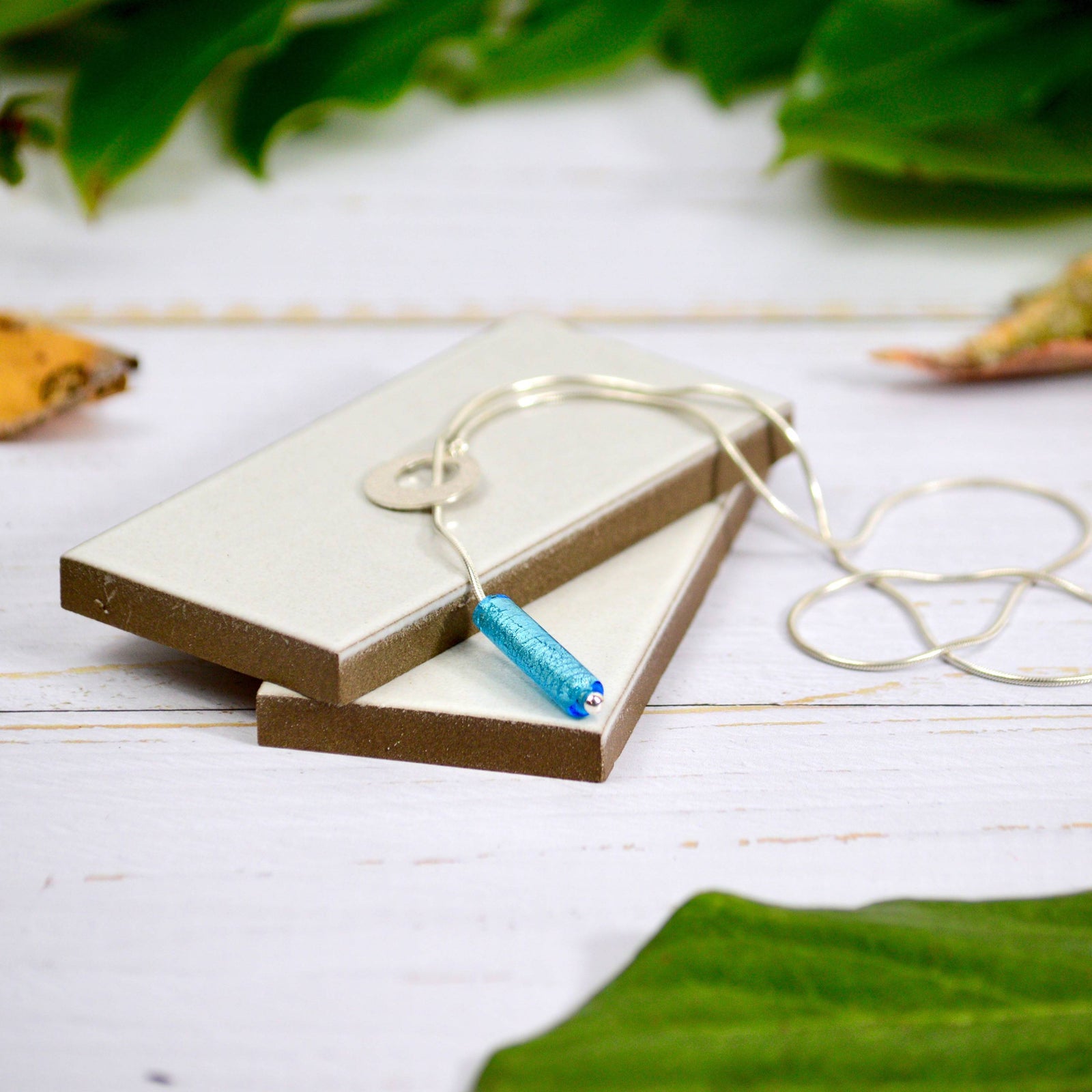 Siena Silver and Murano Glass Necklace, Earrings, Ocean Blue - My Italian Decor