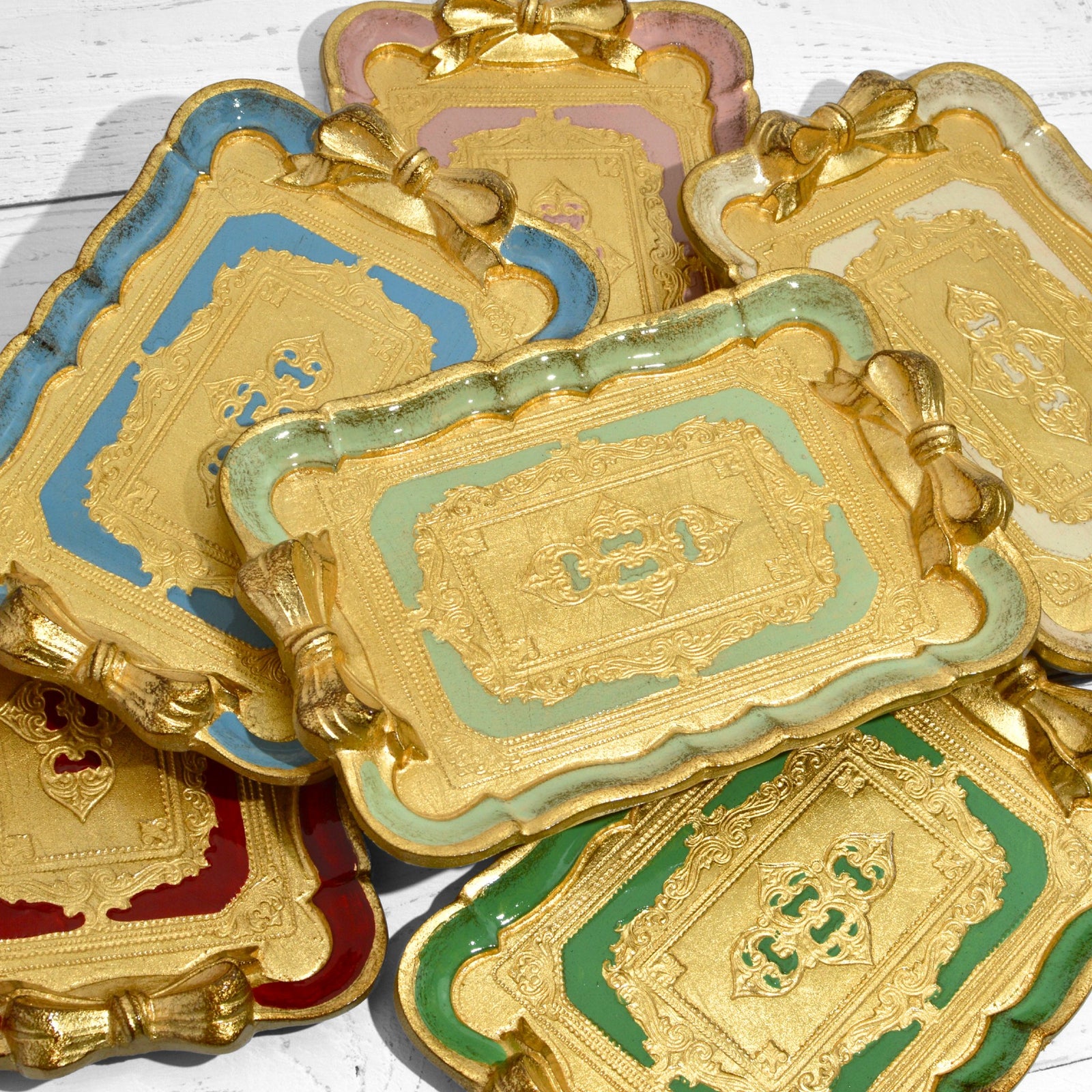 Florentine Carved Gilded Wood Tray with Bow, Made in Italy - My Italian Decor