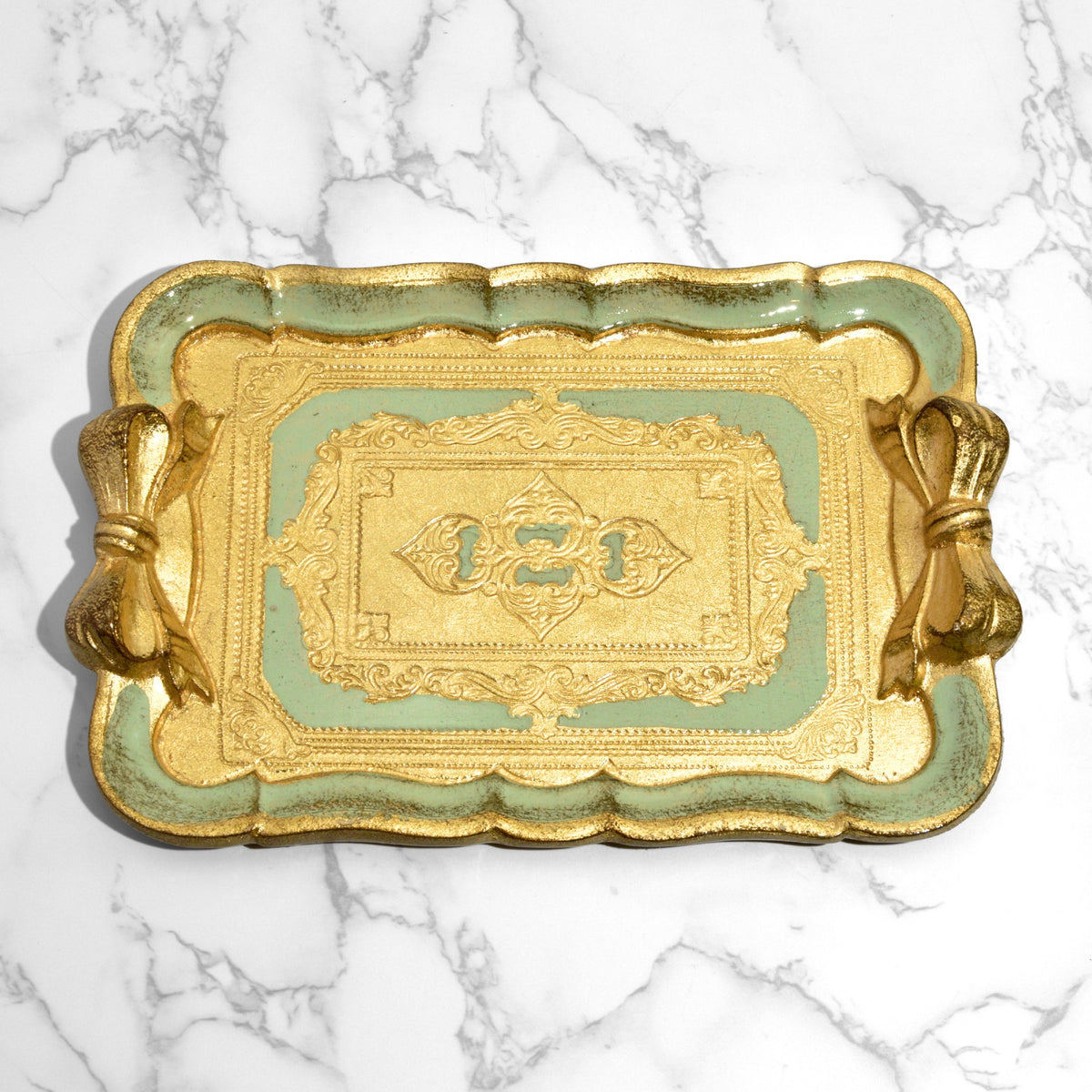 Florentine Carved Gilded Wood Tray with Bow, Made in Italy