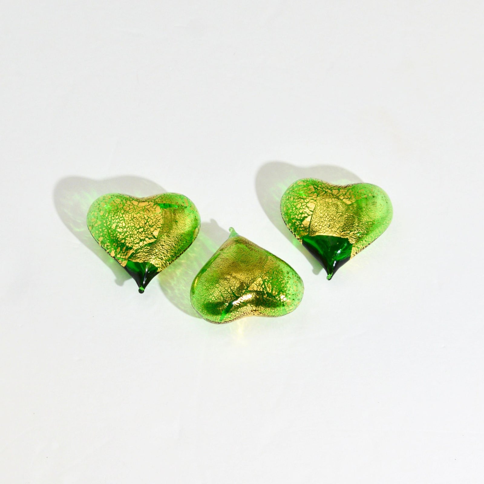 Set of three small Murano glass heart figurines in various colors, handcrafted in Italy by MyItalianDecor.