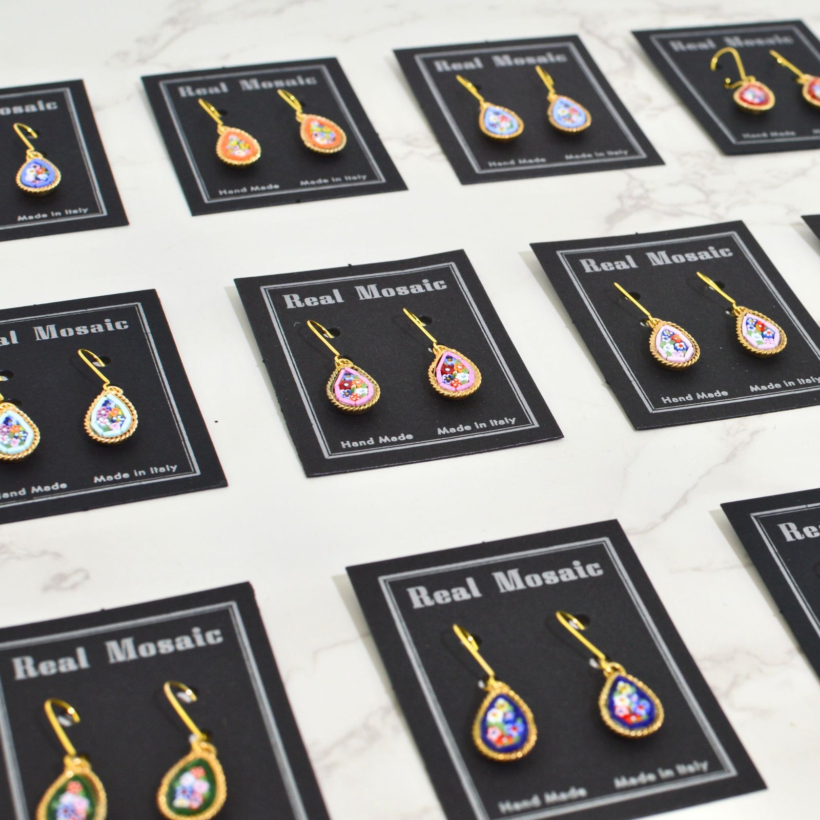 Florentine Mosaic Small Teardrop Earrings, Made in Italy - My Italian Decor